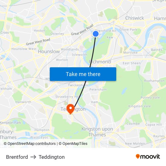 Brentford to Teddington map