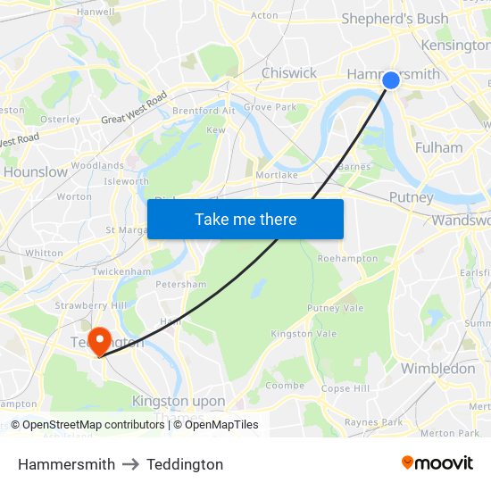 Hammersmith to Teddington map