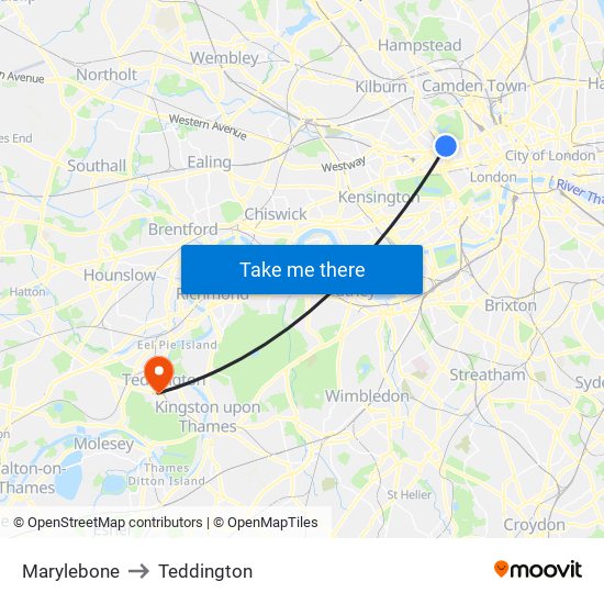 Marylebone to Teddington map