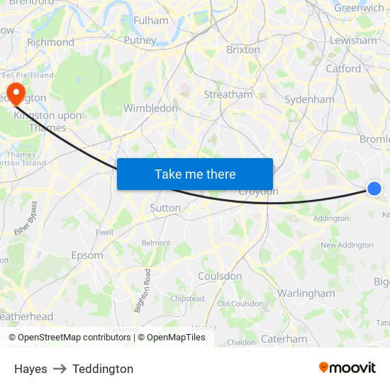 Hayes to Teddington map