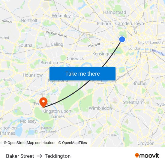 Baker Street to Teddington map