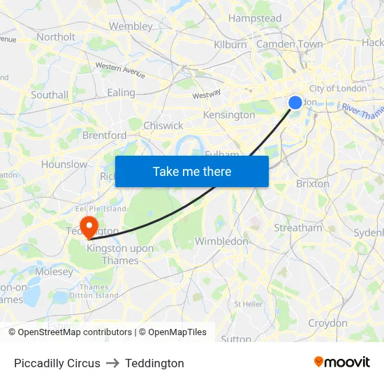 Piccadilly Circus to Teddington map