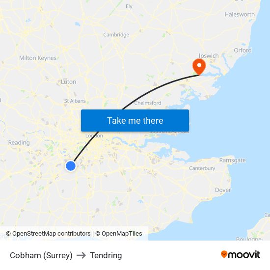 Cobham (Surrey) to Tendring map