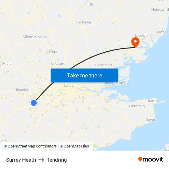 Surrey Heath to Tendring map