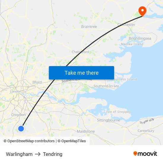 Warlingham to Tendring map