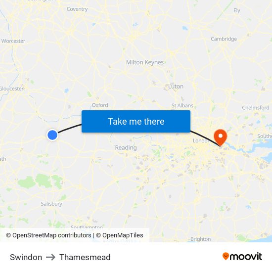 Swindon to Thamesmead map