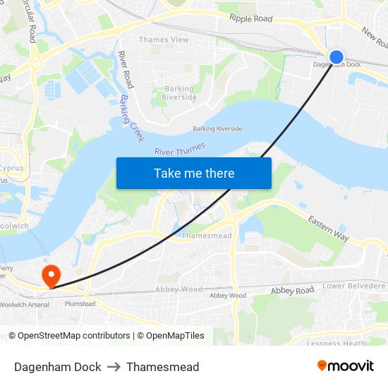 Dagenham Dock to Thamesmead map