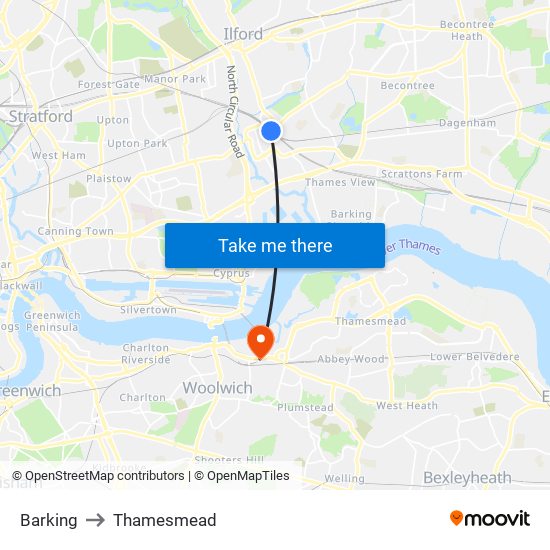 Barking to Thamesmead map