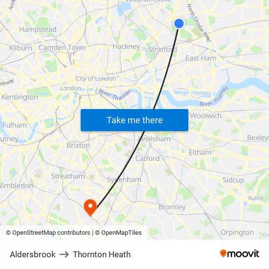 Aldersbrook to Thornton Heath map