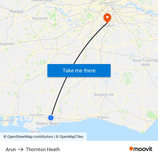 Arun to Thornton Heath map