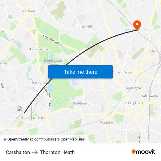 Carshalton to Thornton Heath map