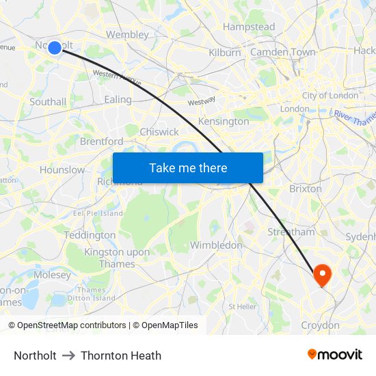 Northolt to Thornton Heath map