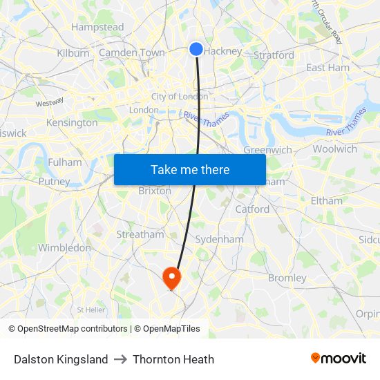 Dalston Kingsland to Thornton Heath map