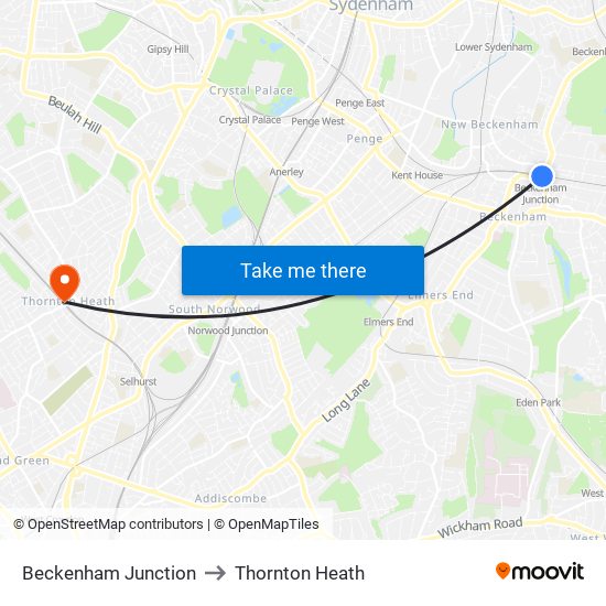 Beckenham Junction to Thornton Heath map