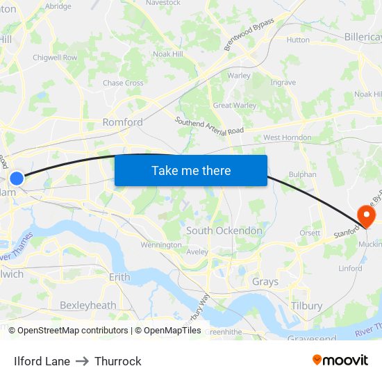 Ilford Lane to Thurrock map