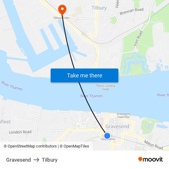 Gravesend to Tilbury map