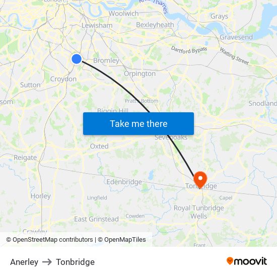 Anerley to Tonbridge map