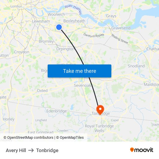 Avery Hill to Tonbridge map