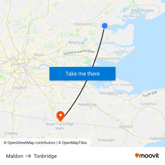 Maldon to Tonbridge map