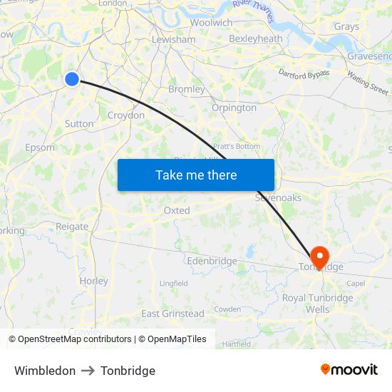 Wimbledon to Tonbridge map