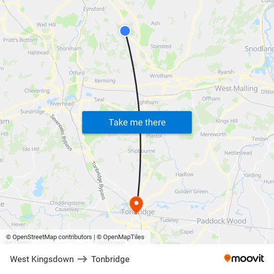 West Kingsdown to Tonbridge map