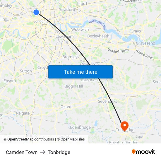 Camden Town to Tonbridge map