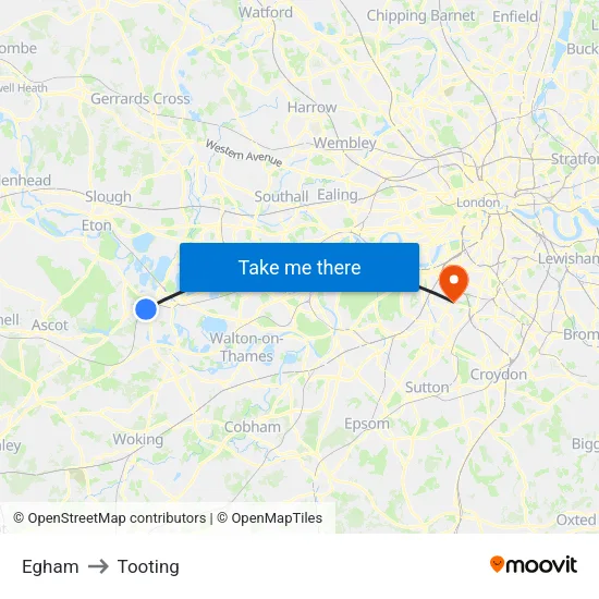 Egham to Tooting map