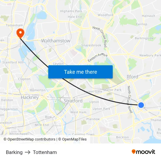 Barking to Tottenham map