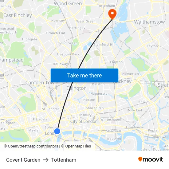 Covent Garden to Tottenham map