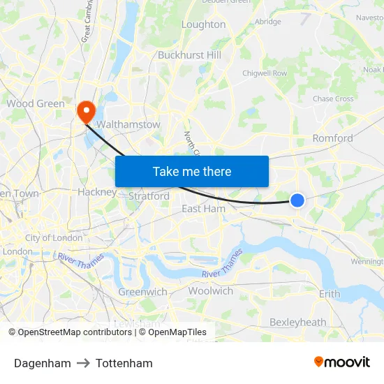 Dagenham to Tottenham map