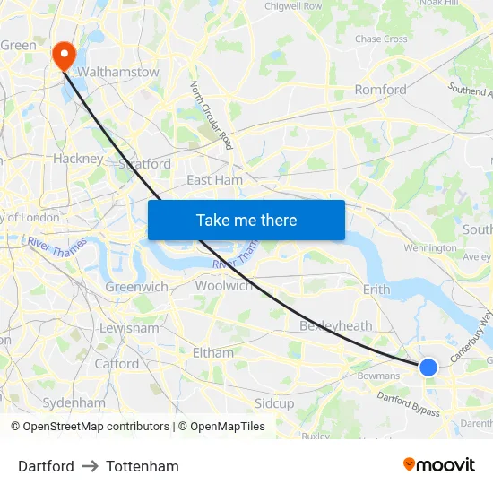 Dartford to Tottenham map