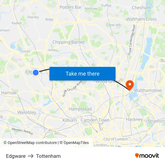 Edgware to Tottenham map