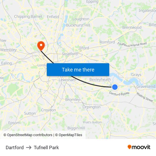 Dartford to Tufnell Park map