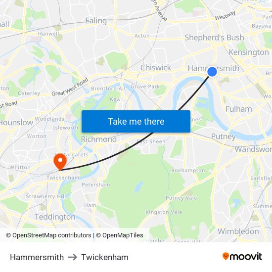 Hammersmith to Twickenham map