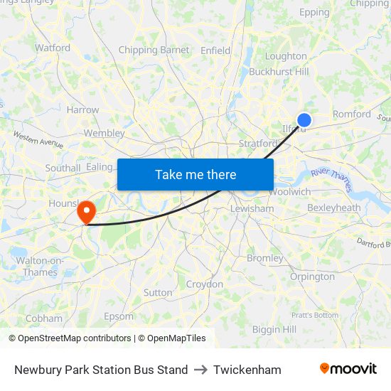 Newbury Park Station Bus Stand to Twickenham map