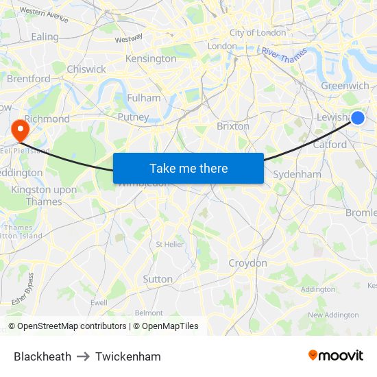 Blackheath to Twickenham map