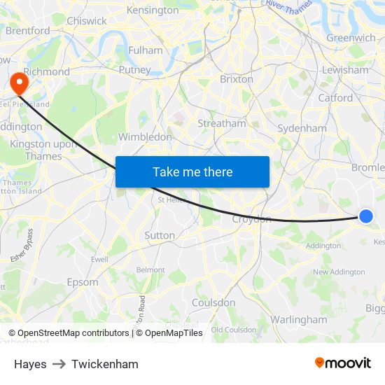 Hayes to Twickenham map