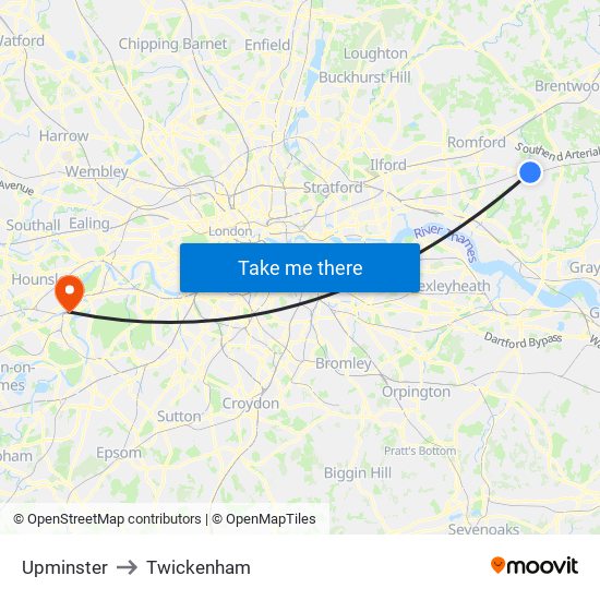 Upminster to Twickenham map