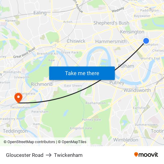 Gloucester Road to Twickenham map