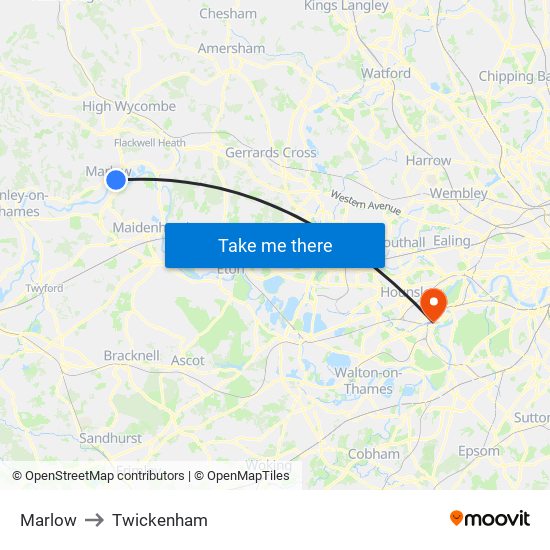 Marlow to Twickenham map