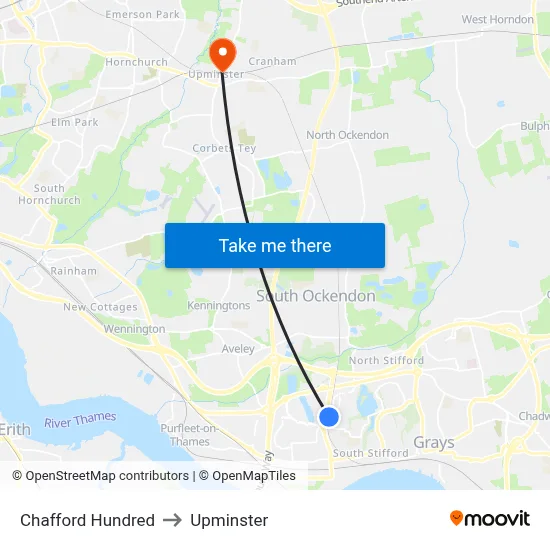 Chafford Hundred to Upminster map