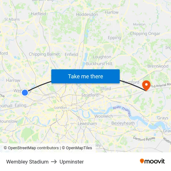 Wembley Stadium to Upminster map