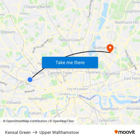 Kensal Green to Upper Walthamstow map