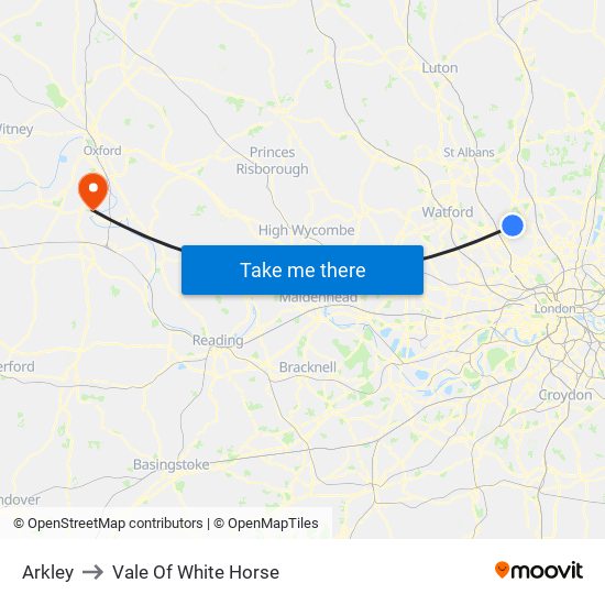 Arkley to Vale Of White Horse map