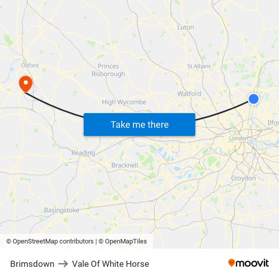 Brimsdown to Vale Of White Horse map