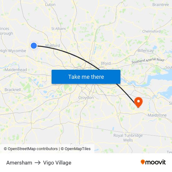 Amersham to Vigo Village map