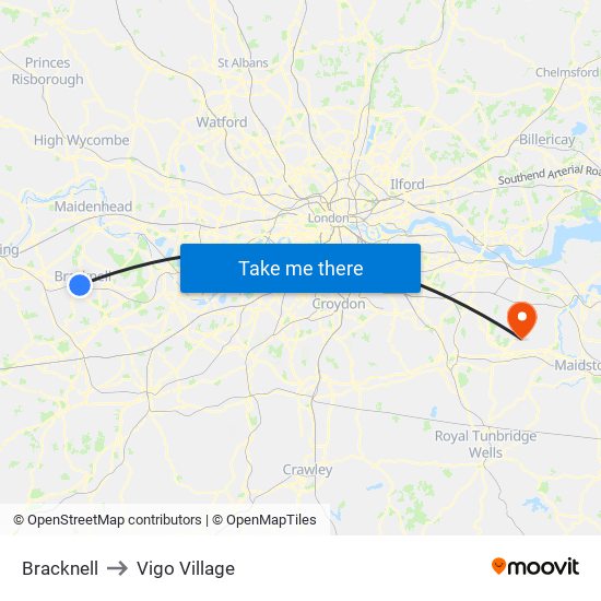 Bracknell to Vigo Village map