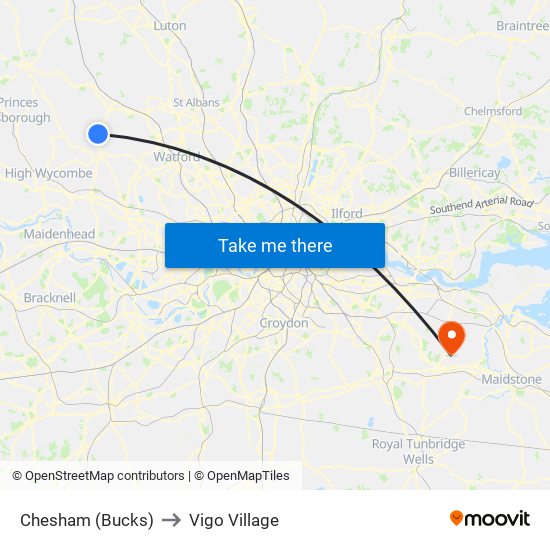 Chesham (Bucks) to Vigo Village map