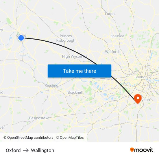 Oxford to Wallington map