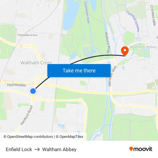 Enfield Lock to Waltham Abbey map